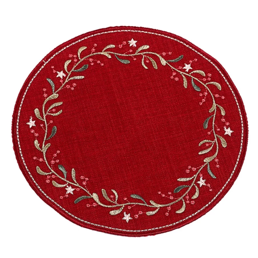 "Käthe Wohlfahrt Mistletoe Christmas Tablecloth Round 7.78 Inch Holiday Dining Decor"