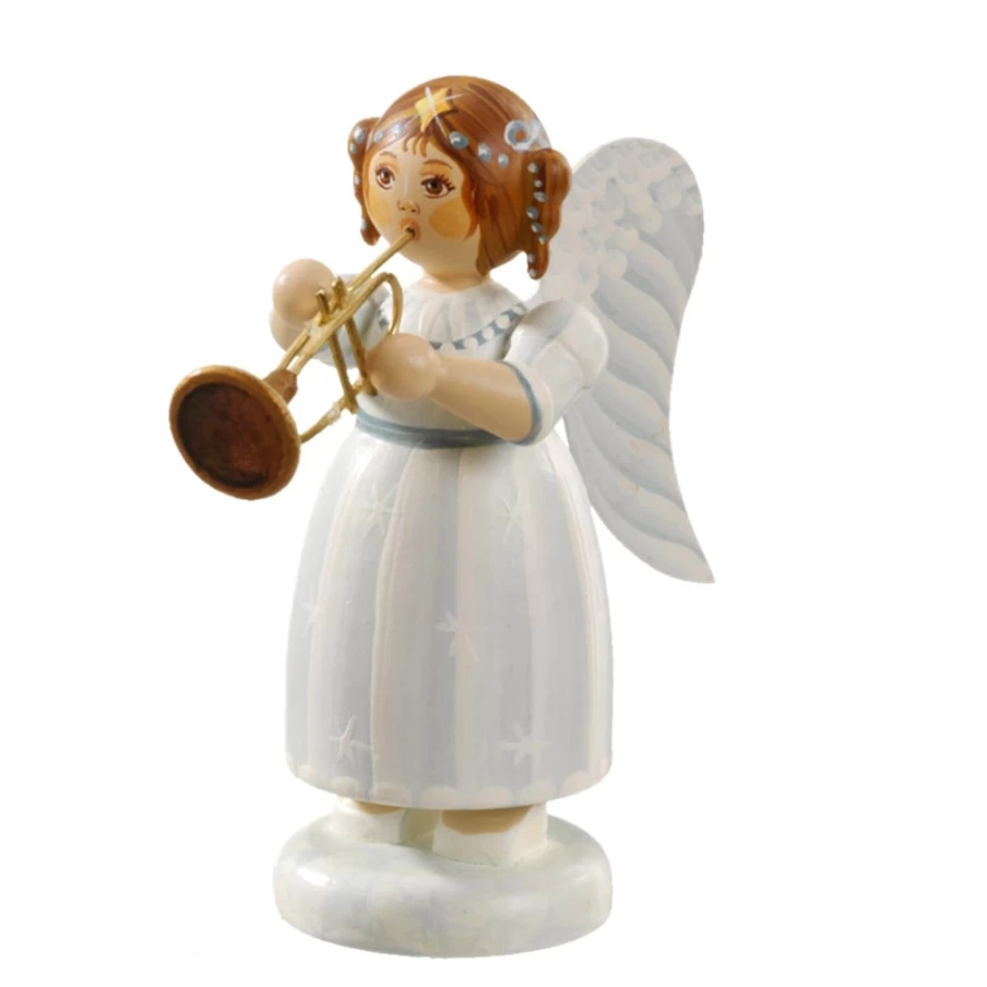 "Kindertraum Angel With Trumpet Figurine - Handcrafted Christmas Decor & Collectible Gift"