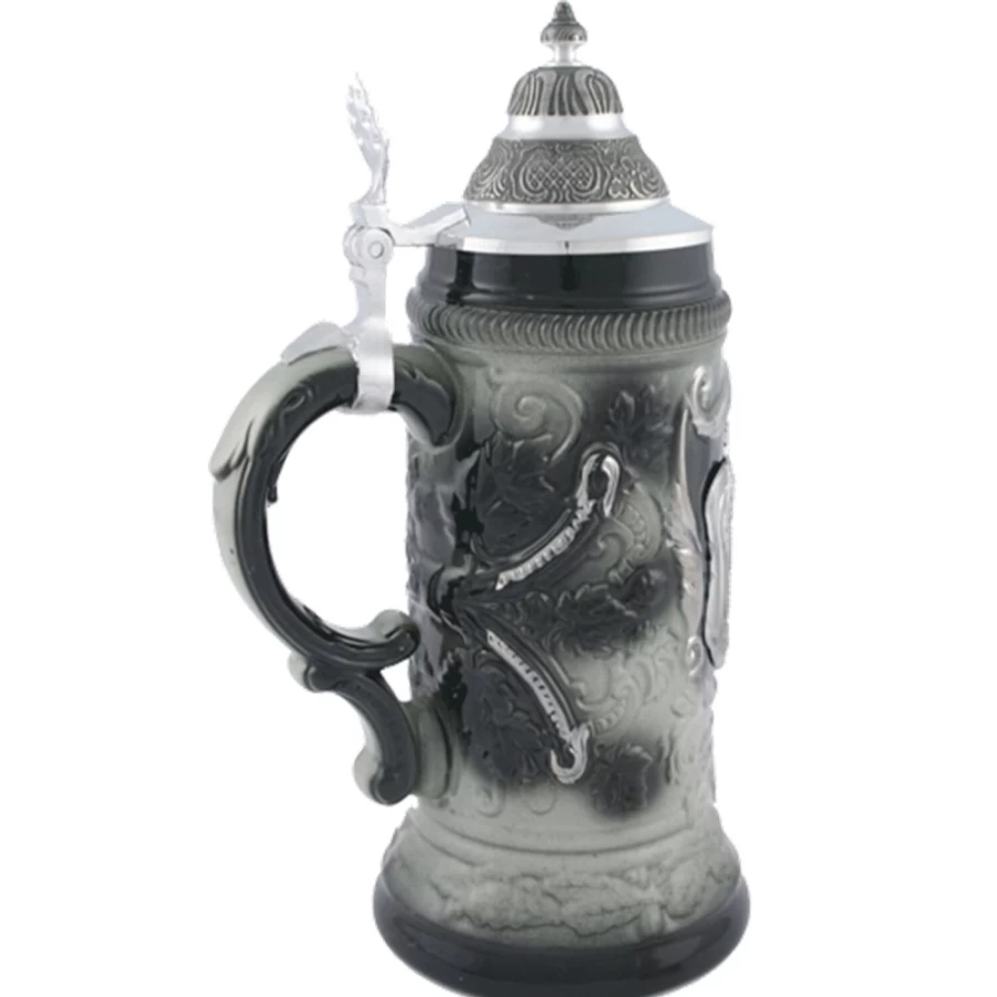 "Käthe Wohlfahrt Rothenburg Themed 0.5L Grey Beer Stein With Tin Lid – Collectible German Tankard"