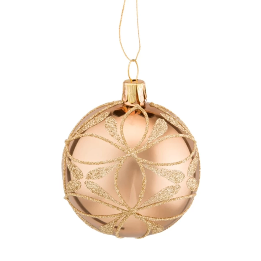 Käthe Wohlfahrt Gold Glass Bauble with Floral Design - 6cm Christmas Ornament