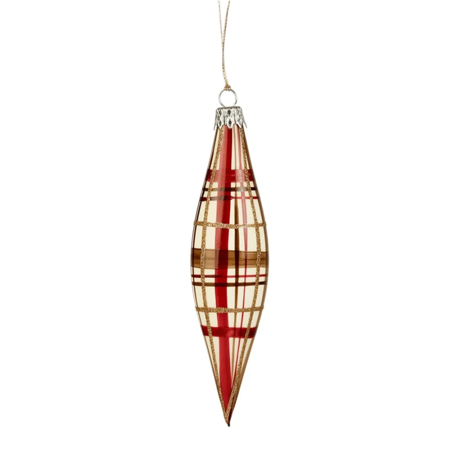 Käthe Wohlfahrt White Matte Check Pattern Cone - Traditional German Christmas Decoration