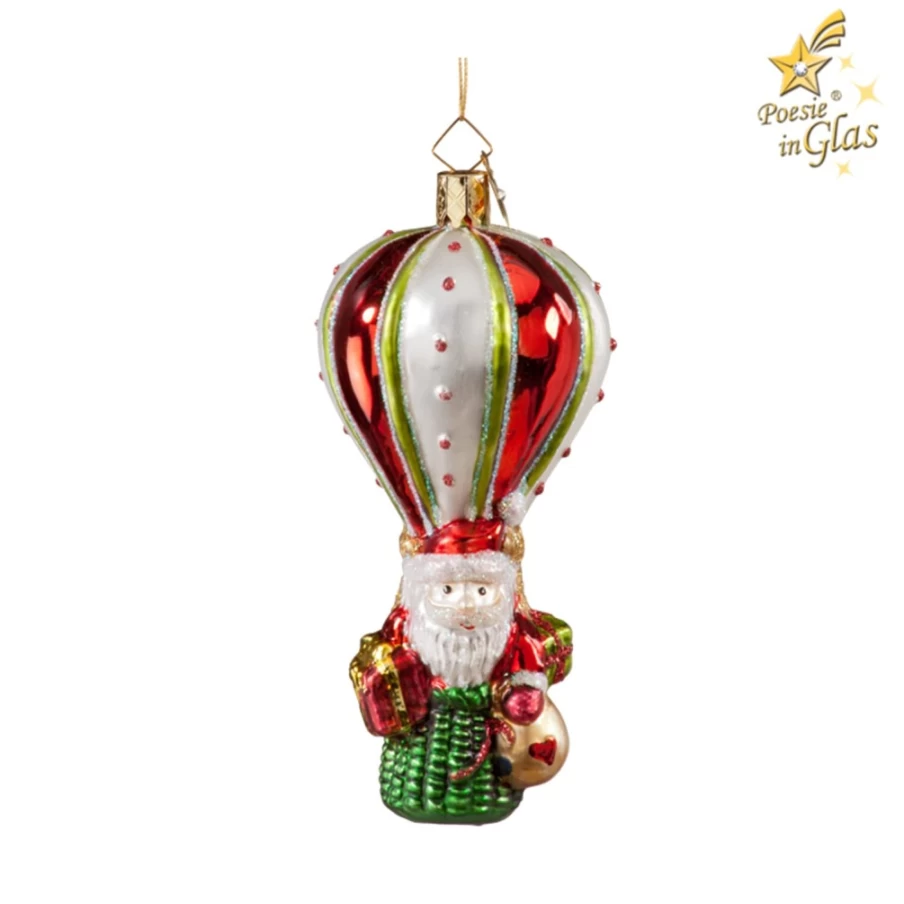"Poesie in Glas Santa's Magical Hot Air Balloon Ride Christmas Decoration"