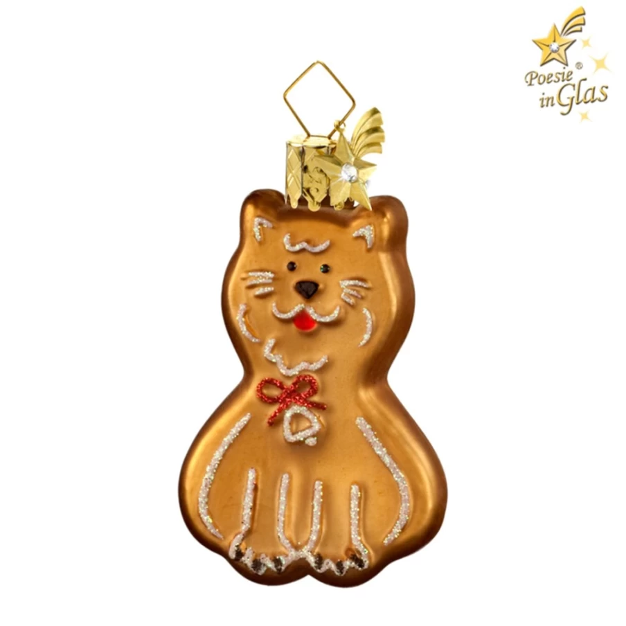 "Poesie in Glas Gingerbread Cat Figurine - Handcrafted Collectible Holiday Decoration"