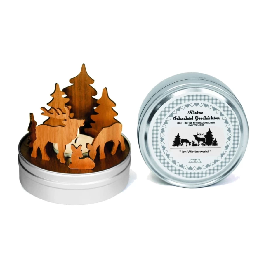 Designimdorf Winter Forest Story In Tin - Collectible Hand-Painted Metal Tin with Holiday Scene