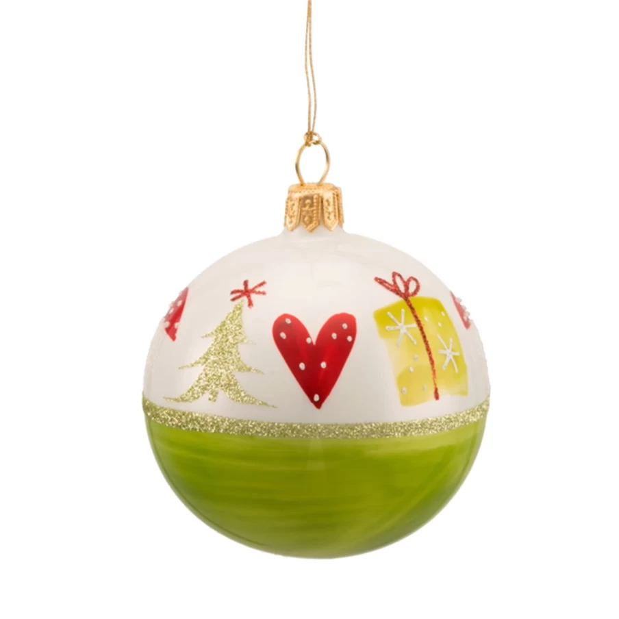 "Käthe Wohlfahrt Green and White Christmas Glass Bauble with Festive Decor, 7cm Holiday Ornament"