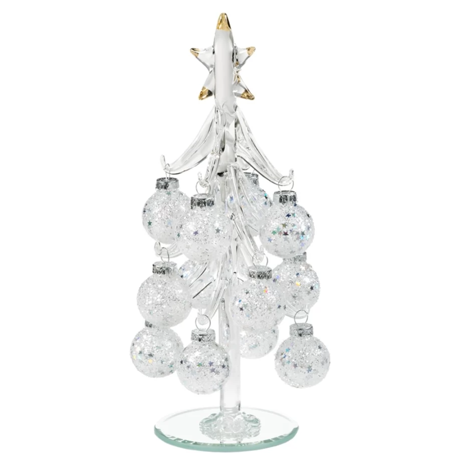 "Käthe Wohlfahrt 20cm Glass Christmas Tree Decorated with White Baubles"