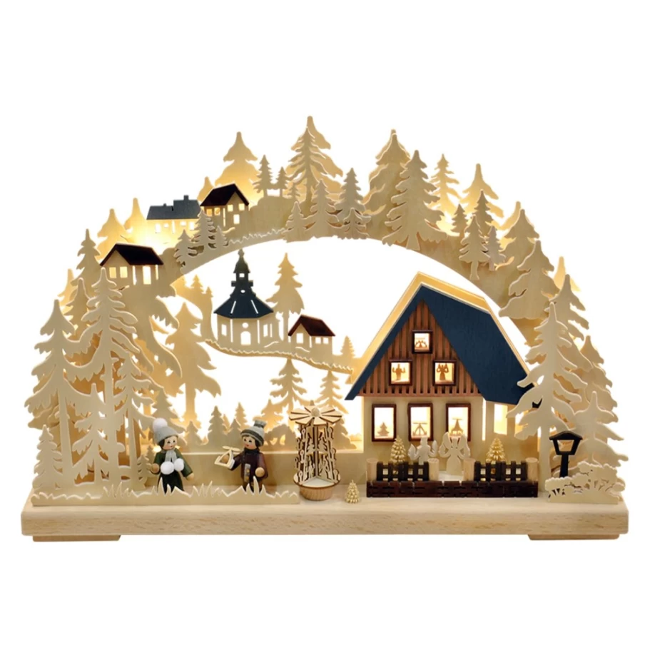 RATAGS Holzdesign Schwibbogen Christmas In Seiffen LED Light Decor with USB Port 230V Traditional German Arc Candleholder