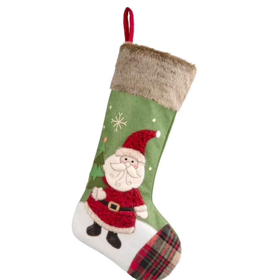 Käthe Wohlfahrt Green Santa Stocking - Festive Christmas Decoration