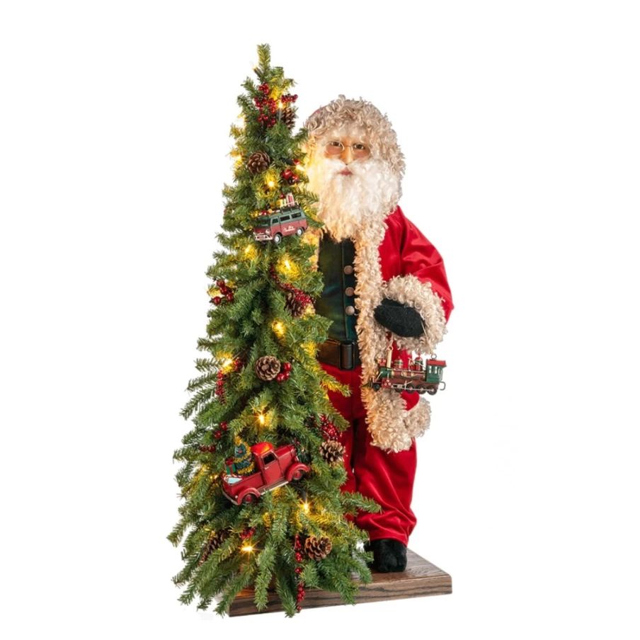 "Käthe Wohlfahrt Santa Claus Christmas Ornament with Tree and Locomotive for Holiday Decor"