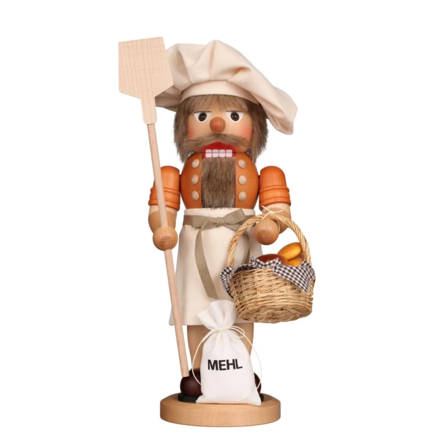 Christian ULBRICHT Natural Wood Nutcracker "Baker" Christmas Decoration - 15.4 Inch Handcrafted Figurine