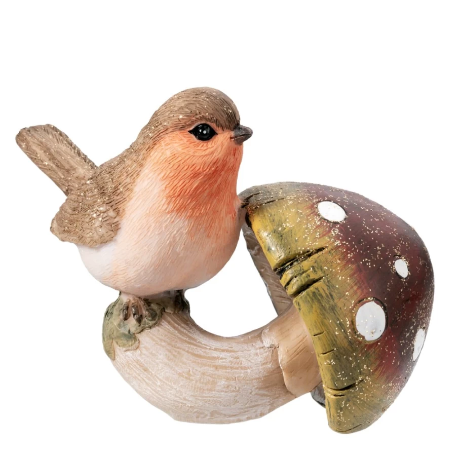 "Käthe Wohlfahrt Robin on Mushroom Collectible Figurine – Handcrafted German Christmas Decoration"