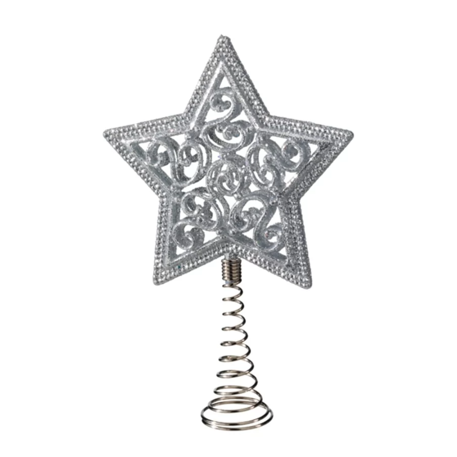"Käthe Wohlfahrt Silver Glimmer Christmas Tree Topper Star – Elegant Holiday Decor"