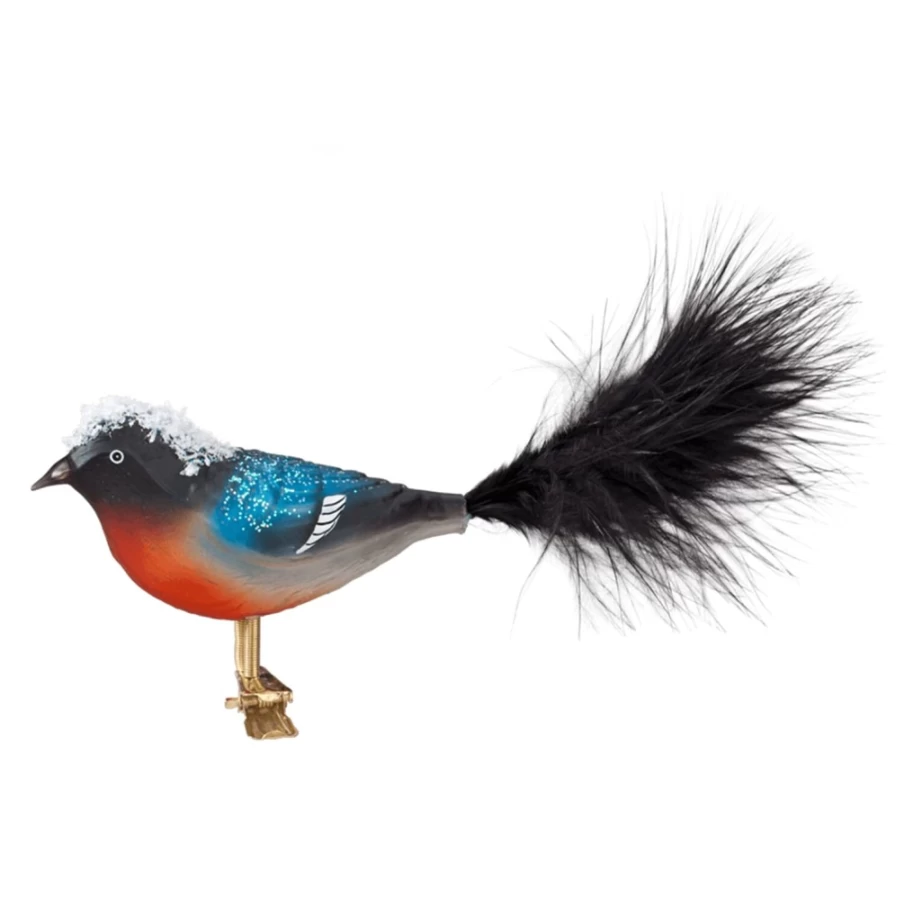 "Poesie in Glas Bullfinch On Clip - Elegant Bird Design Brooch Pin"