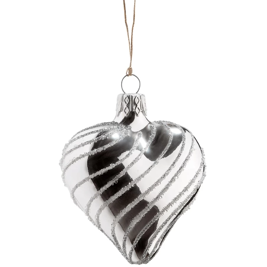 "Käthe Wohlfahrt Silver Glass Heart Ornament with Elegant Spirals - Handcrafted Holiday Decoration"