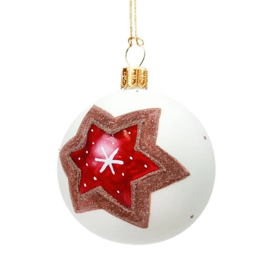 Käthe Wohlfahrt 6cm White Glass Christmas Bauble with Gingerbread Star Ornament