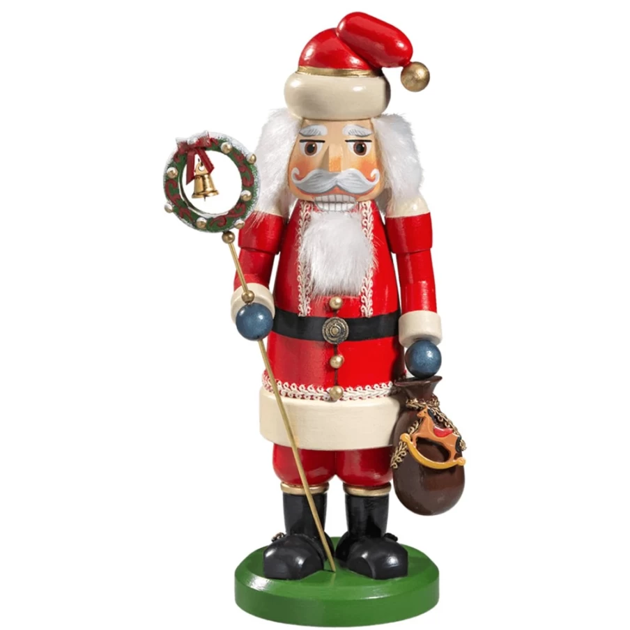 Käthes Original Santa Claus Wooden Figurine with Wreath - 9.8 Inch Handmade Christmas Decoration