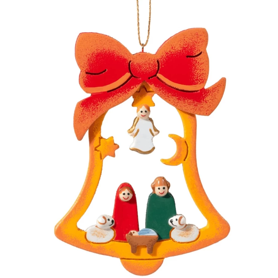 "Käthes Original Holy Family In Bell Christmas Ornament – Handcrafted Nativity Scene Decor"