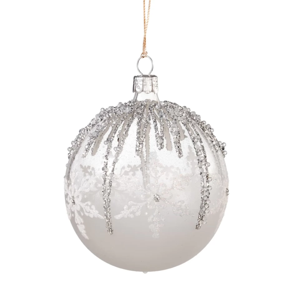 Käthe Wohlfahrt 8cm Silver Decorated White Glass Christmas Bauble Ornament