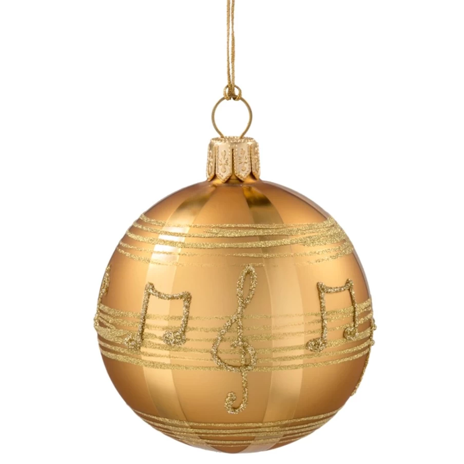Käthe Wohlfahrt Gold Glass Bauble with Musical Notes – 6cm Christmas Ornament