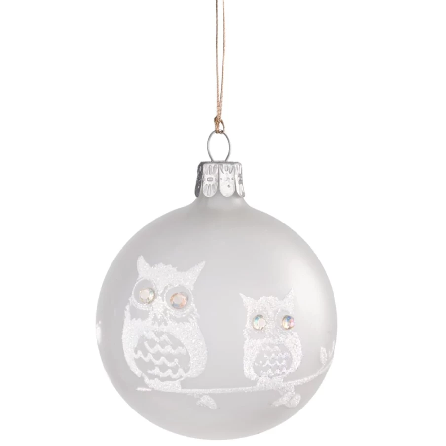 "Käthe Wohlfahrt Frosted Glass Bauble with White Owls – 7cm Christmas Ornament"