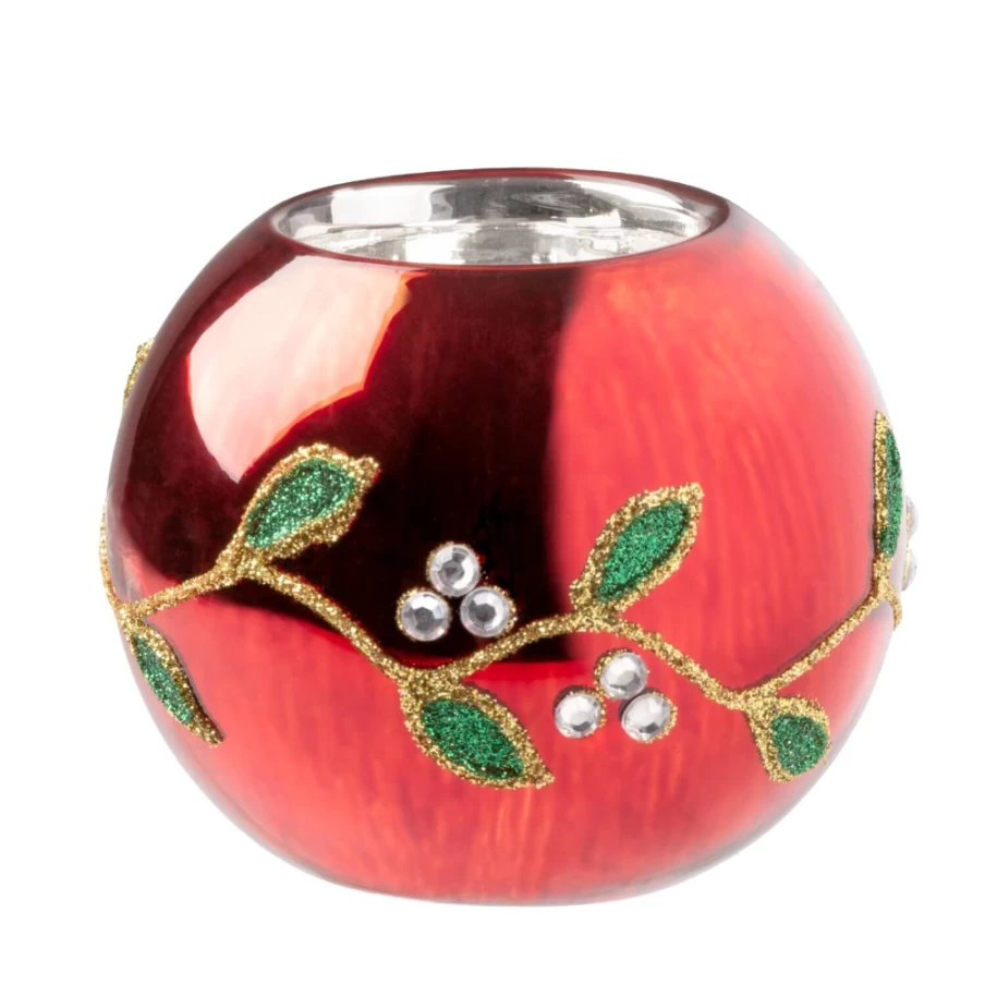 Käthe Wohlfahrt Tealight Holder "Glittering Mistletoe" - Festive Christmas Candle Decor