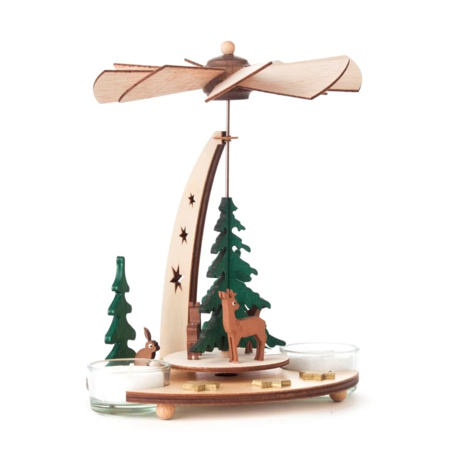 Käthe Wohlfahrt Tealight Pyramid "Forest Animals" - Handmade German Christmas Decoration