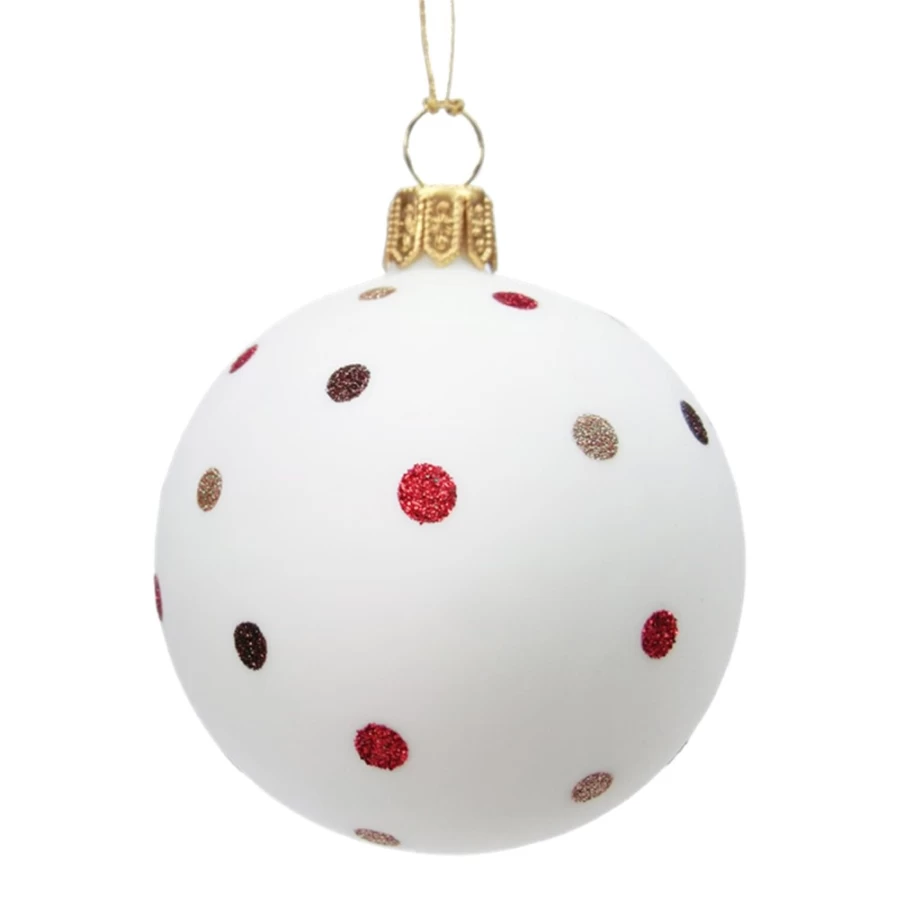 Käthe Wohlfahrt 6cm White Glitter Dot Glass Christmas Ornament Bauble