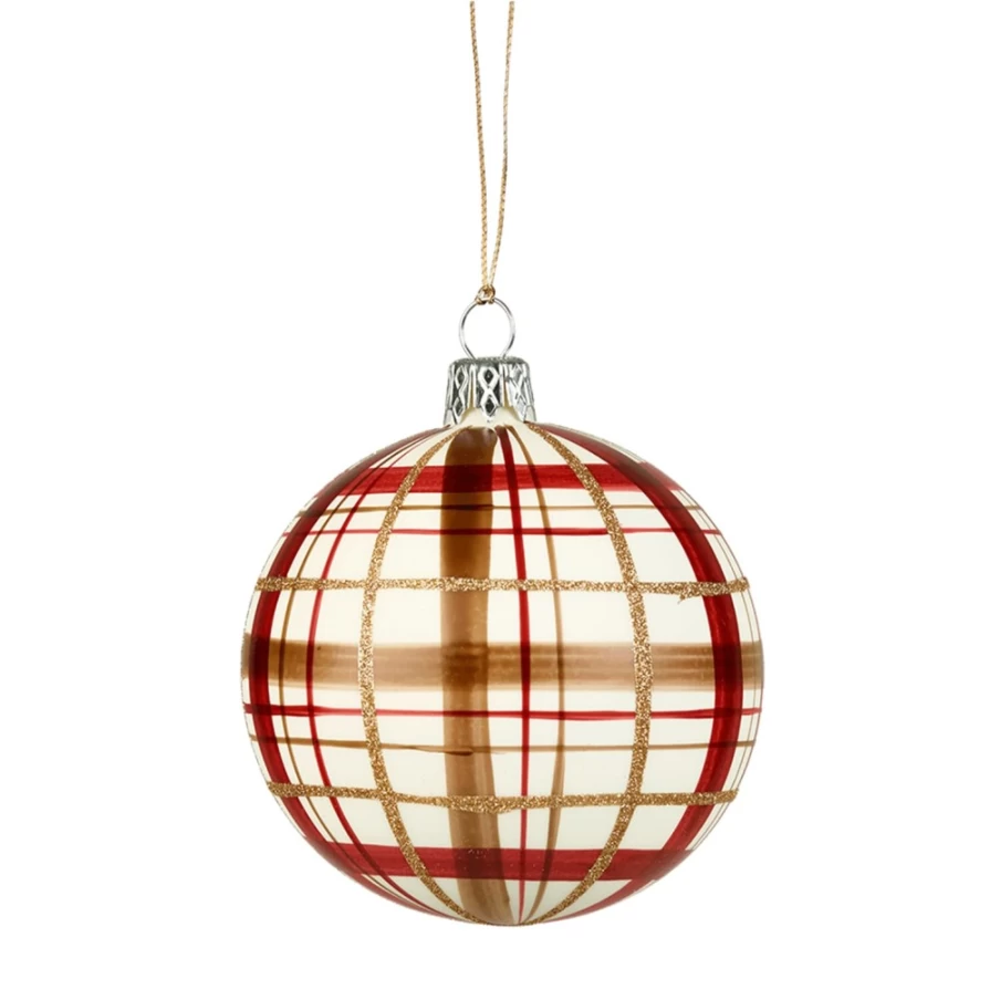 "Käthe Wohlfahrt White Matt Check Pattern Glass Bauble – 8cm Christmas Ornament"
