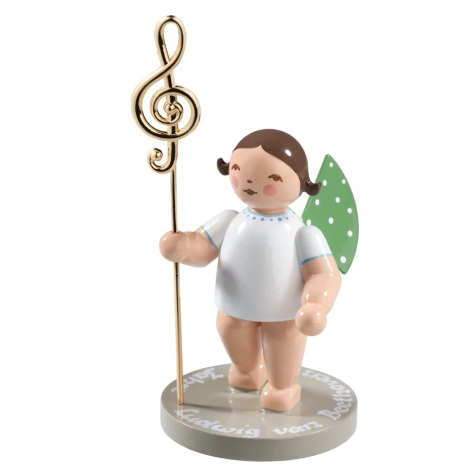 WENDT & KÜHN Angel Figurine with Golden Clef "Beethoven" in Brown - Collectible German Ornament