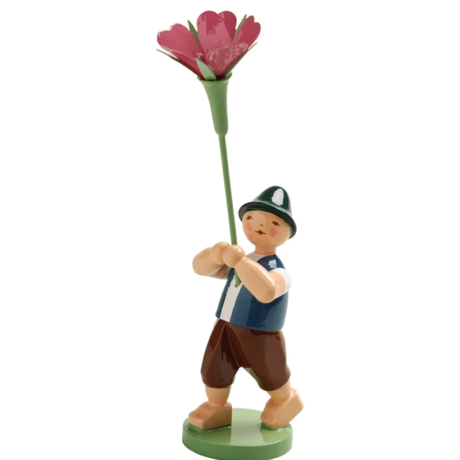 "WENDT & KÜHN Handcrafted Boy with Cornflower Figurine – Collectible German Porcelain Decor"