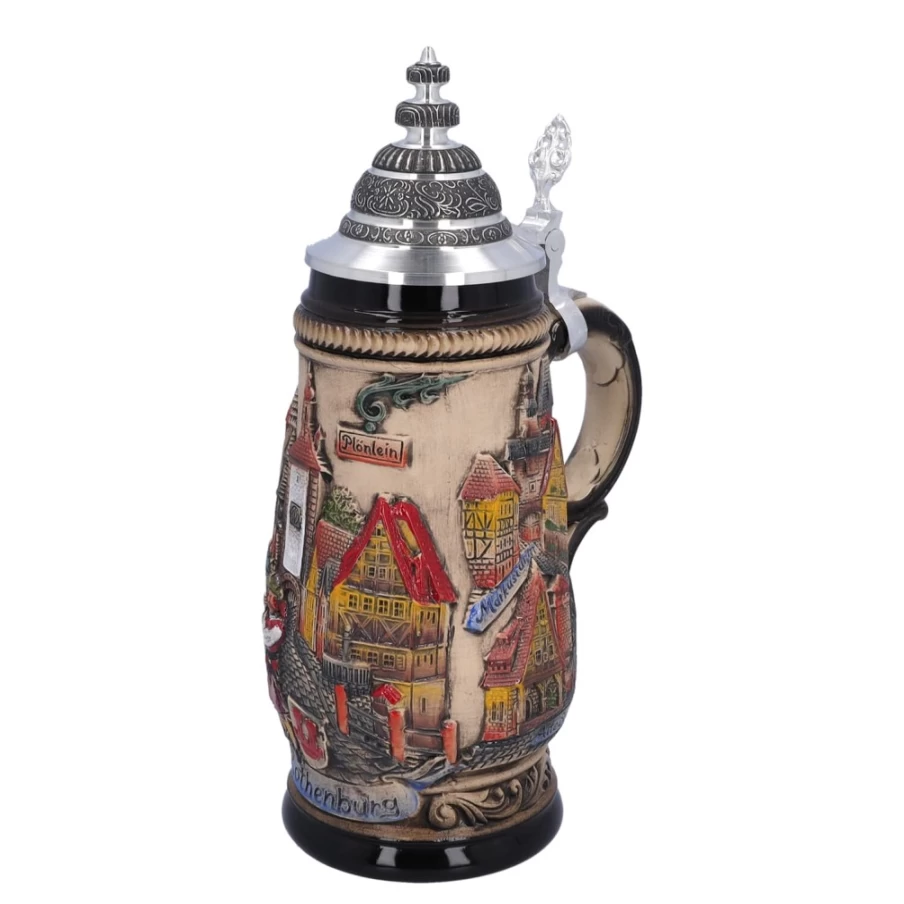 Käthe Wohlfahrt Rothenburg 0.5L Traditional German Beer Stein with Tin Lid, Natural Finish