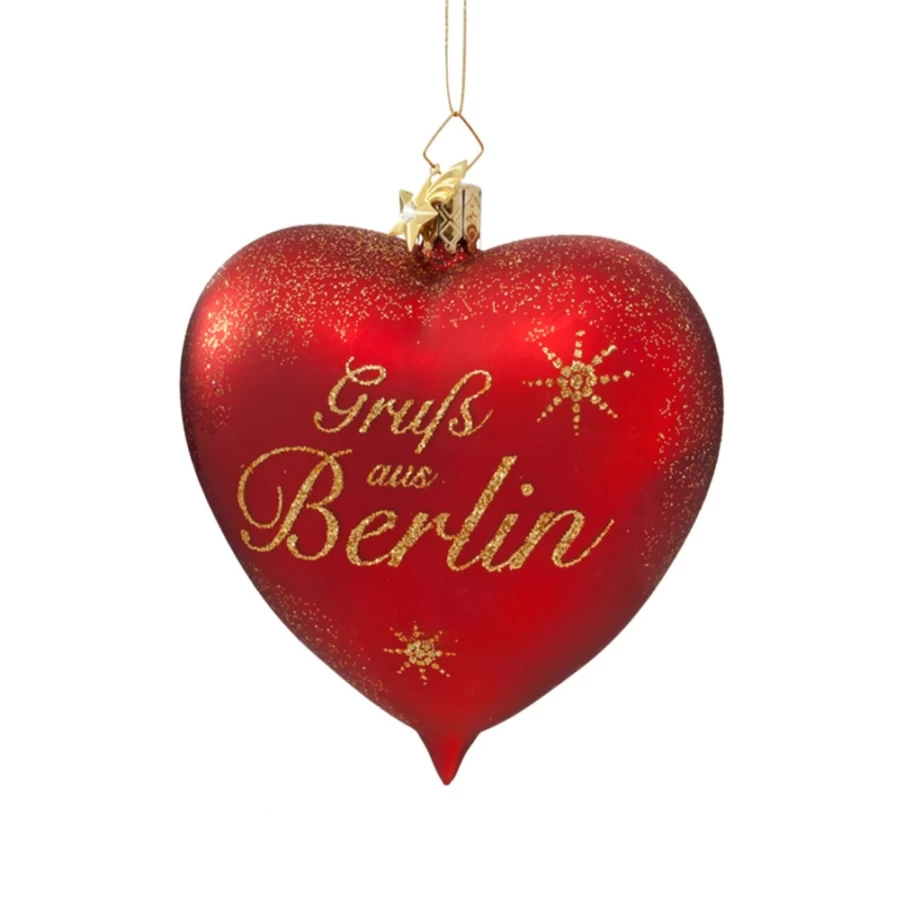 "Poesie in Glas Heart Glass Ornament 'Grus Aus Berlin' – Handmade Berlin Souvenir Gift"