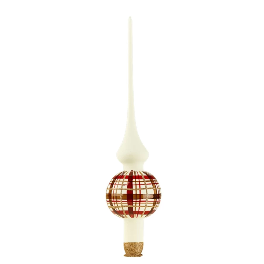 "Käthe Wohlfahrt White Matt Check Pattern Christmas Tree Topper"
