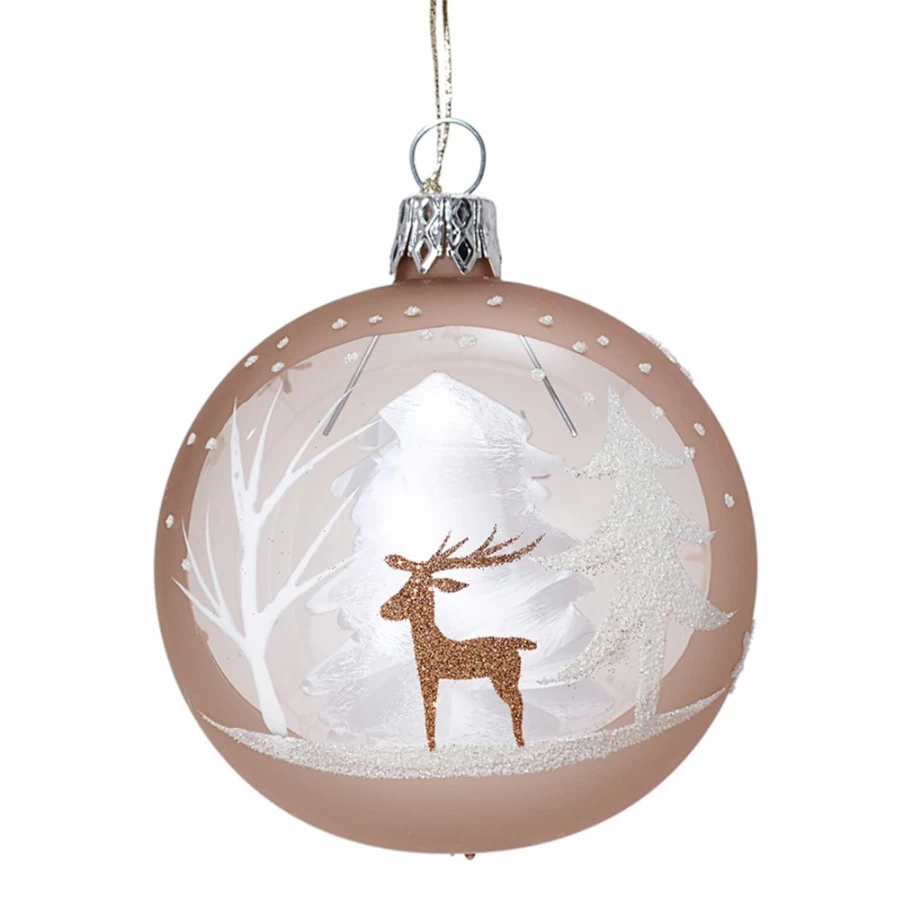 Käthe Wohlfahrt Winter Forest Glass Bauble - Light Brown Christmas Ornament, 7cm Handmade Decor