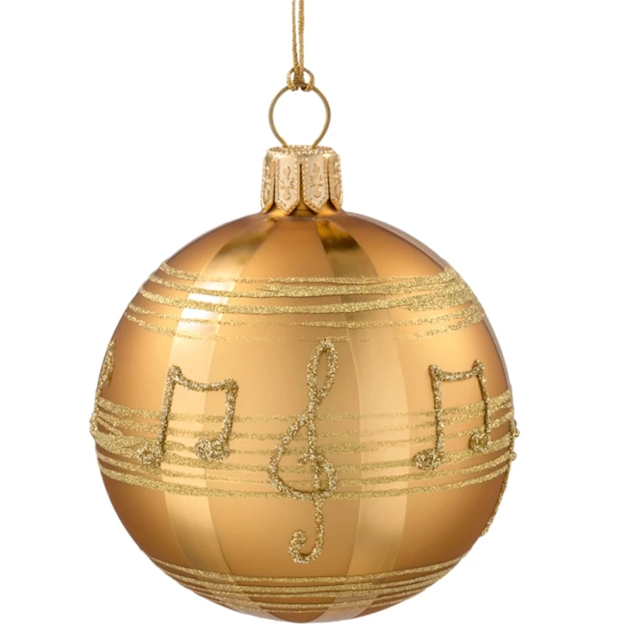 Käthe Wohlfahrt Gold Glass Christmas Bauble with Musical Notes – 8cm Holiday Ornament