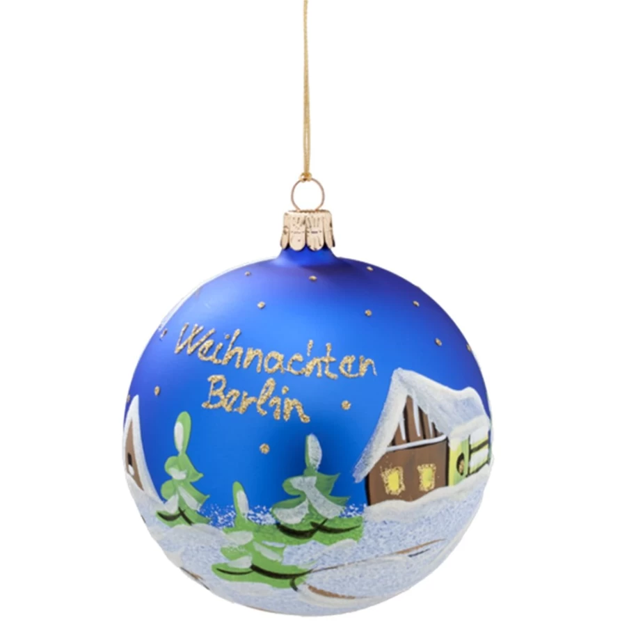 "Käthe Wohlfahrt Blue Glass Christmas Bauble 'Weihnachten Berlin' – 10cm Holiday Ornament"