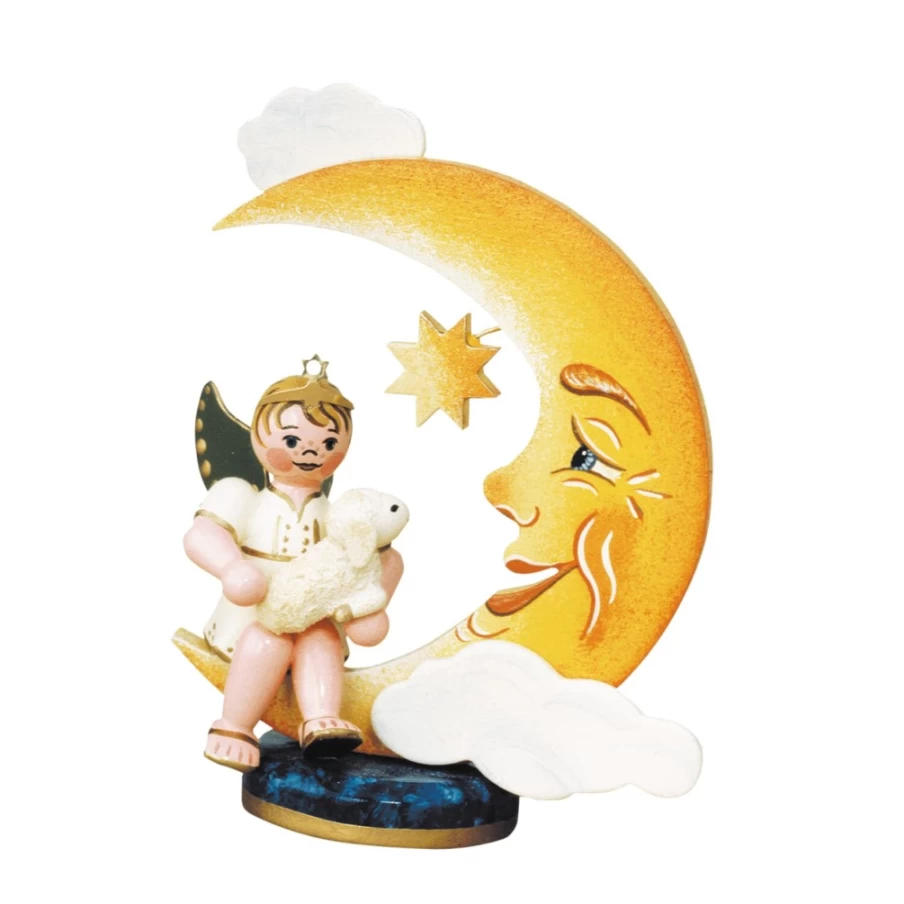 "Hubrig Volkskunst Angel On Moon With Sheep Figurine – Handmade Christmas Decoration"