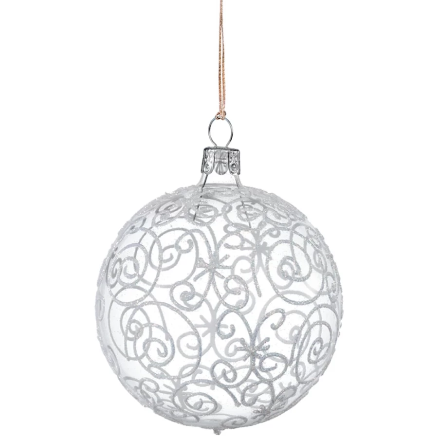 Käthe Wohlfahrt 8cm Clear Glass Bauble with Elegant Silver Flourishes – Christmas Ornament