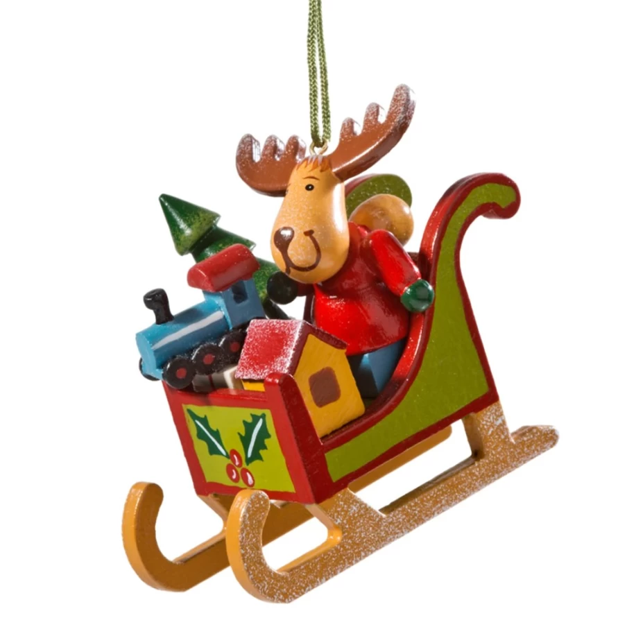 "Käthes Original Moose In Sleigh Christmas Holiday Decoration – Handcrafted Festive Decor"