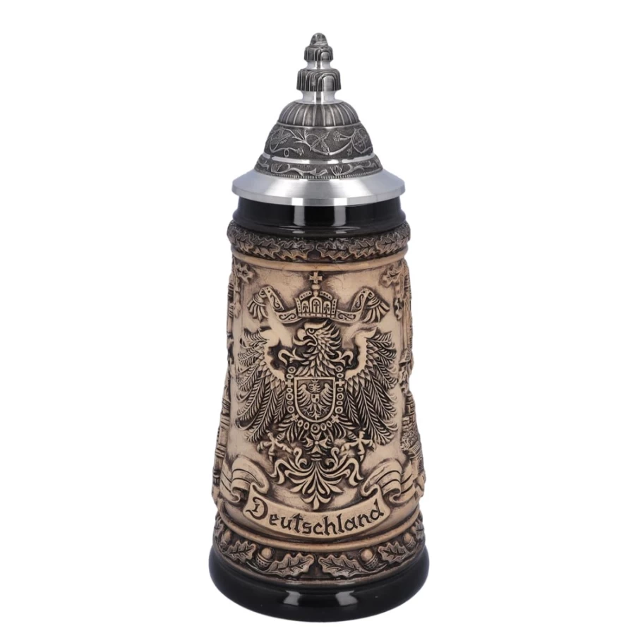 Käthe Wohlfahrt German Beer Stein with Tin Lid - 0.5L Traditional Brown Tankard