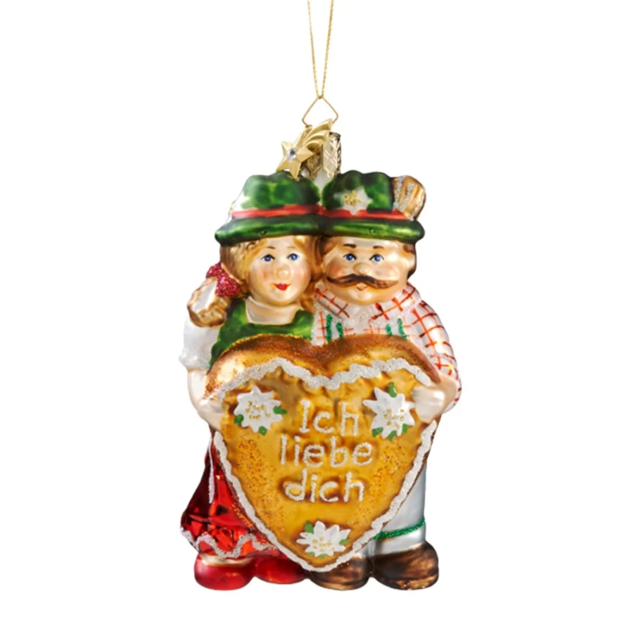 "Poesie in Glas Bavarian Couple Figurine With Gingerbread Heart - Traditional German Decoration"