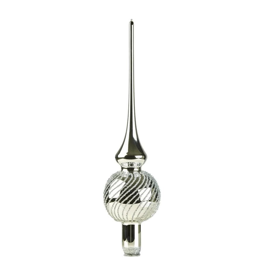 "Käthe Wohlfahrt Tree Top Silver Ornament with Elegant Silver Spirals"