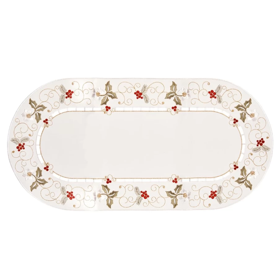 "Käthe Wohlfahrt Christmas Rose White Table Runner 25x58 cm - Festive Holiday Decor"