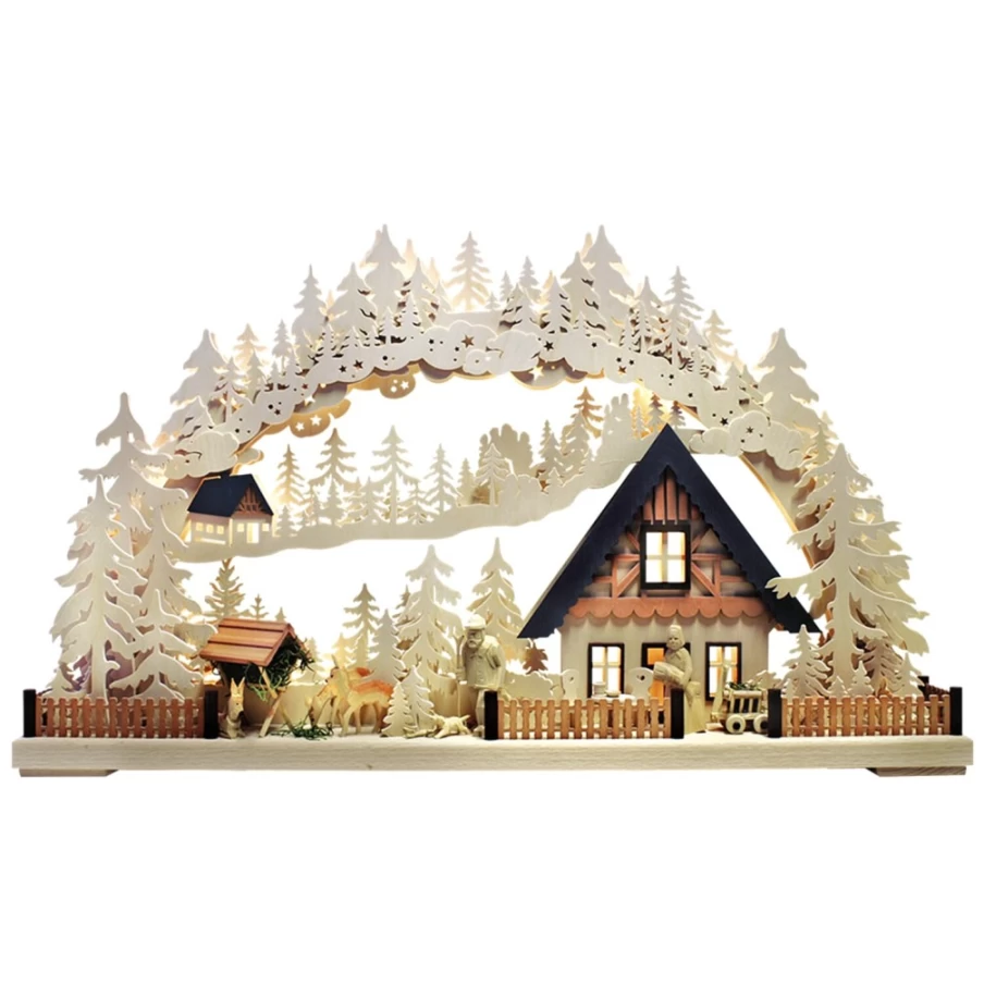 RATAGS Holzdesign Schwibbogen "Scene In Forest" - 230V LED Light with USB Port for Christmas Decor