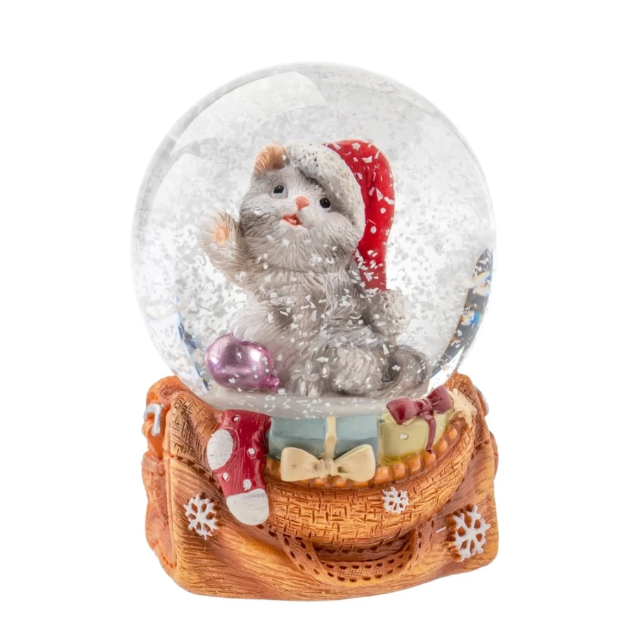 Käthe Wohlfahrt Christmas Cat Snow Globe - Handmade Holiday Decoration with Festive Design