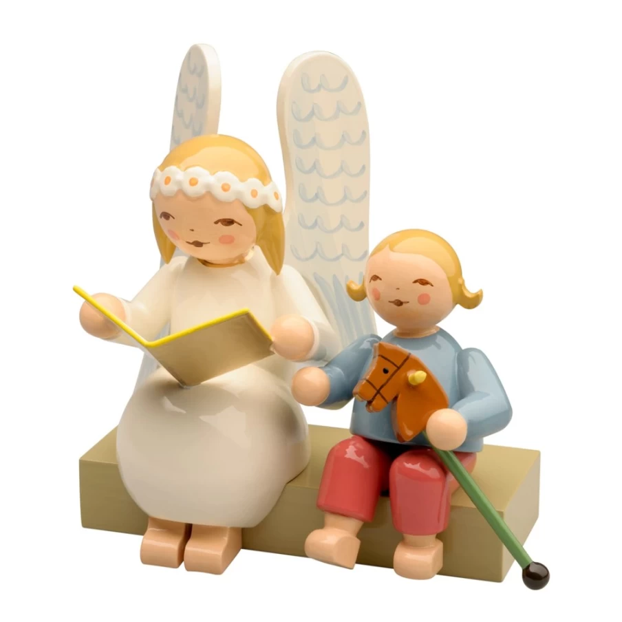 "WENDT & KÜHN Marguerite Angel Sitting on Bench with Boy Figurine Collectible"