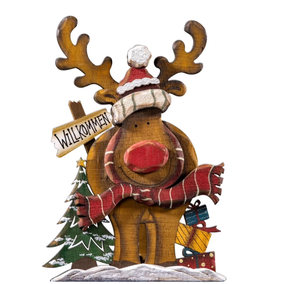 Käthe Wohlfahrt Reindeer "Willkommen" (Welcome) Christmas Decoration - Traditional German Holiday Ornament