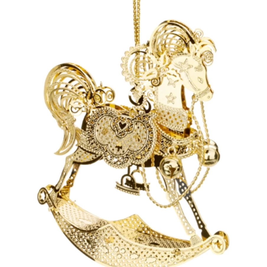 Käthe Wohlfahrt Gold-Plated Rocking Horse - Handcrafted Decorative Collectible