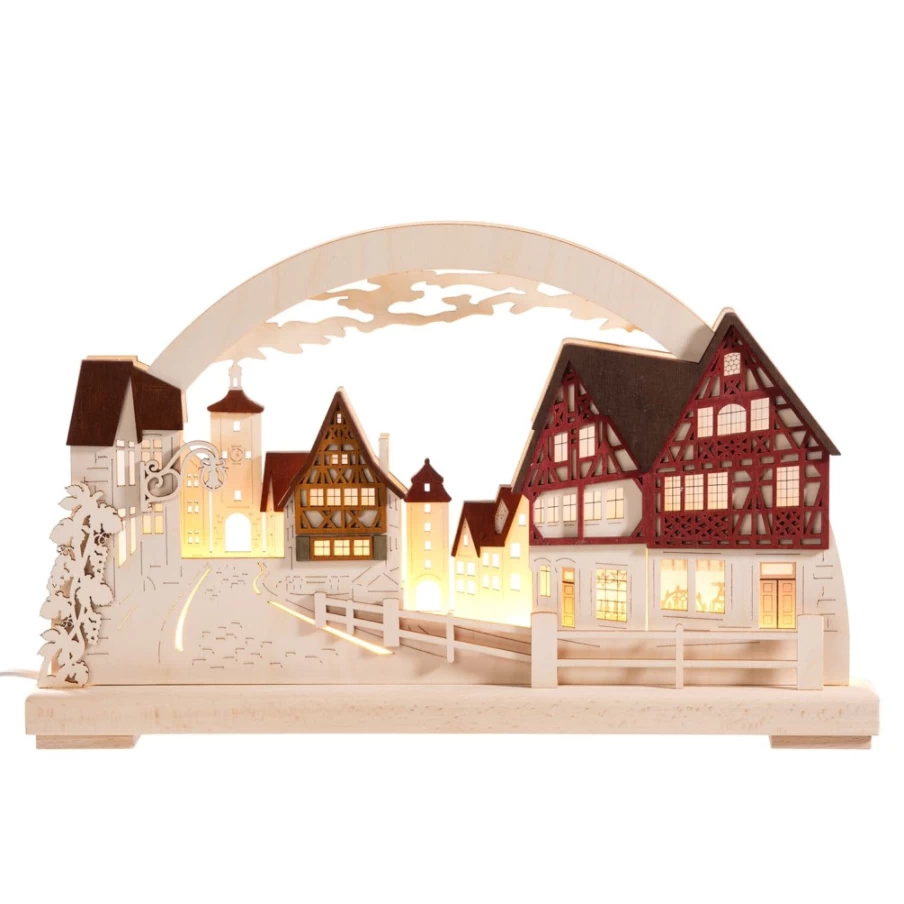 RATAGS Holzdesign Rothenburg Plönlein Schwibbogen LED Light with USB Port – Traditional German Christmas Decoration 230V