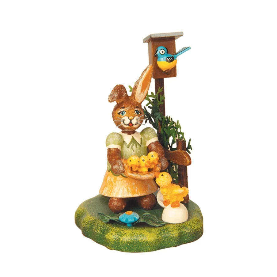 "Hubrig Volkskunst Handcrafted Rabbit and Chicks Figurine – Decorative Easter Spring Home Decor"